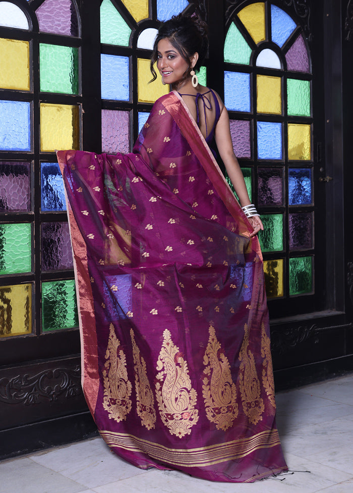 Purple Pure Cotton Saree With Blouse Piece