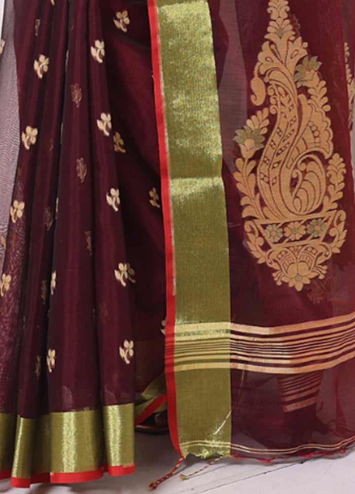 Maroon Pure Cotton Saree With Blouse Piece