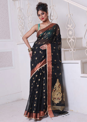 Black Pure Cotton Saree With Blouse Piece