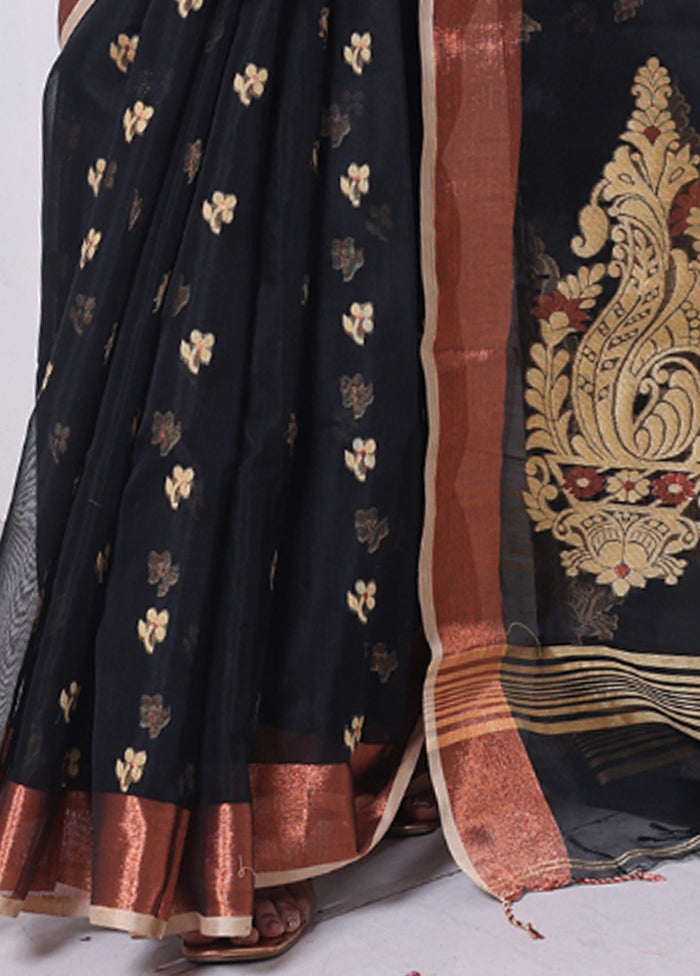 Black Pure Cotton Saree With Blouse Piece