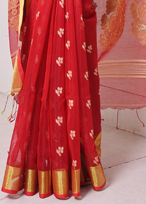 Red Pure Cotton Saree With Blouse Piece