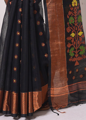 Black Pure Cotton Saree With Blouse Piece