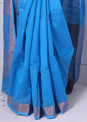 Sky Blue Pure Cotton Saree With Blouse Piece