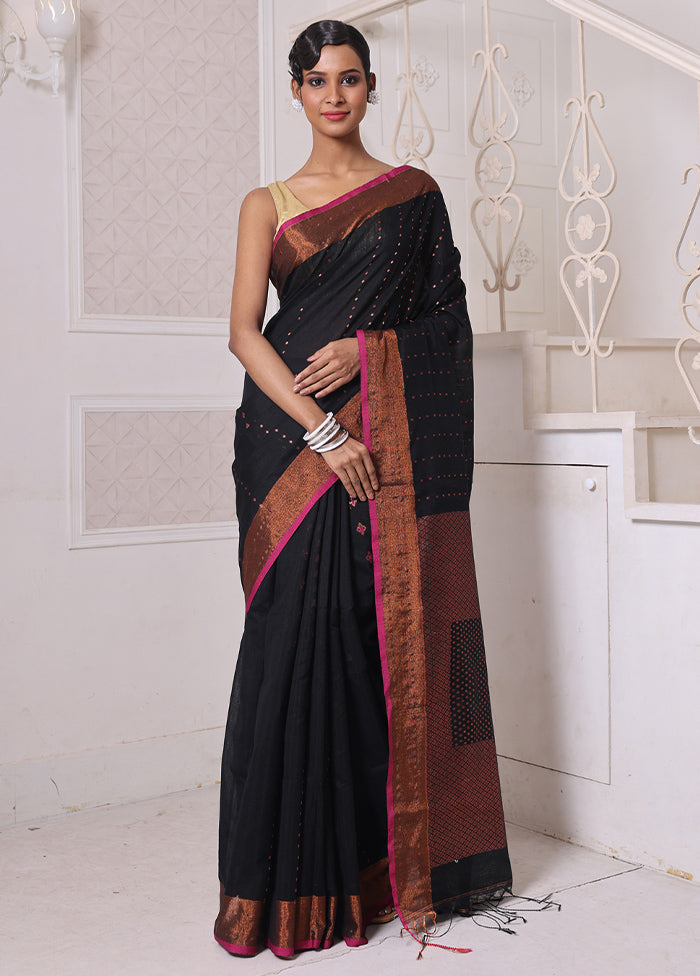 Black Pure Cotton Saree With Blouse Piece