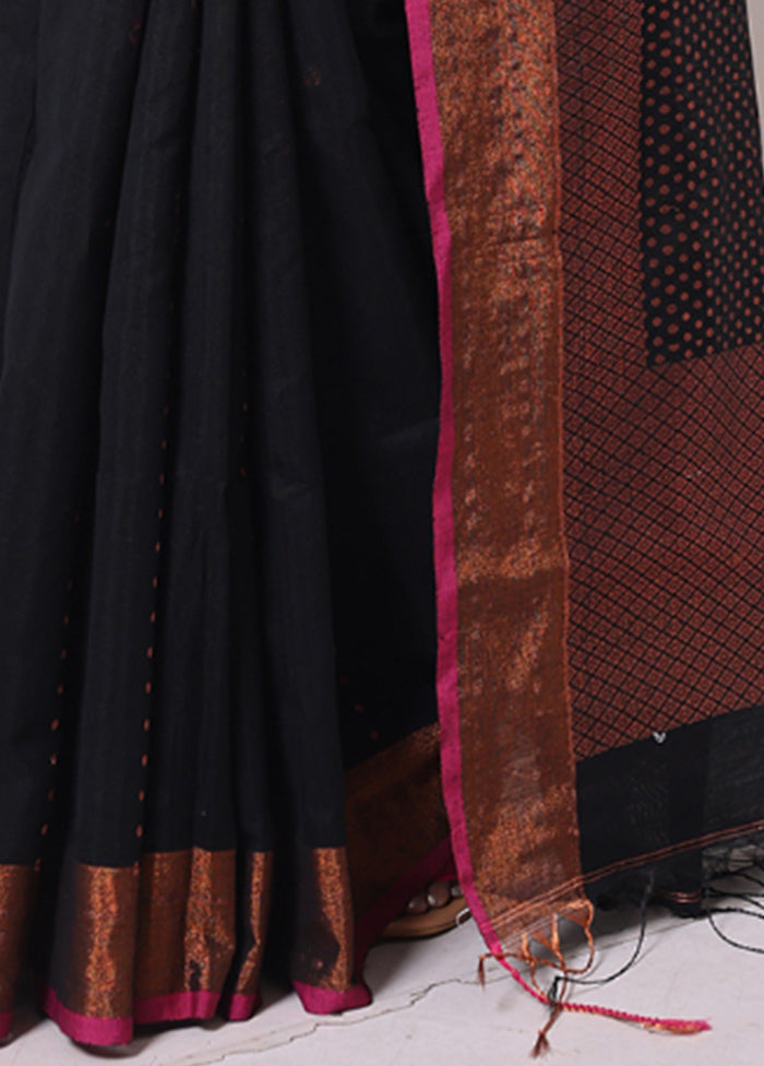 Black Pure Cotton Saree With Blouse Piece