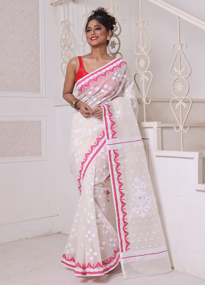 Off White Pure Cotton Texture Saree Without Blouse Piece