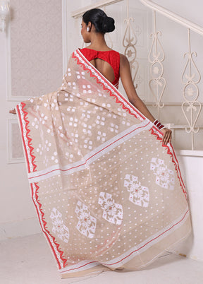 Beige Pure Cotton Texture Saree Without Blouse Piece