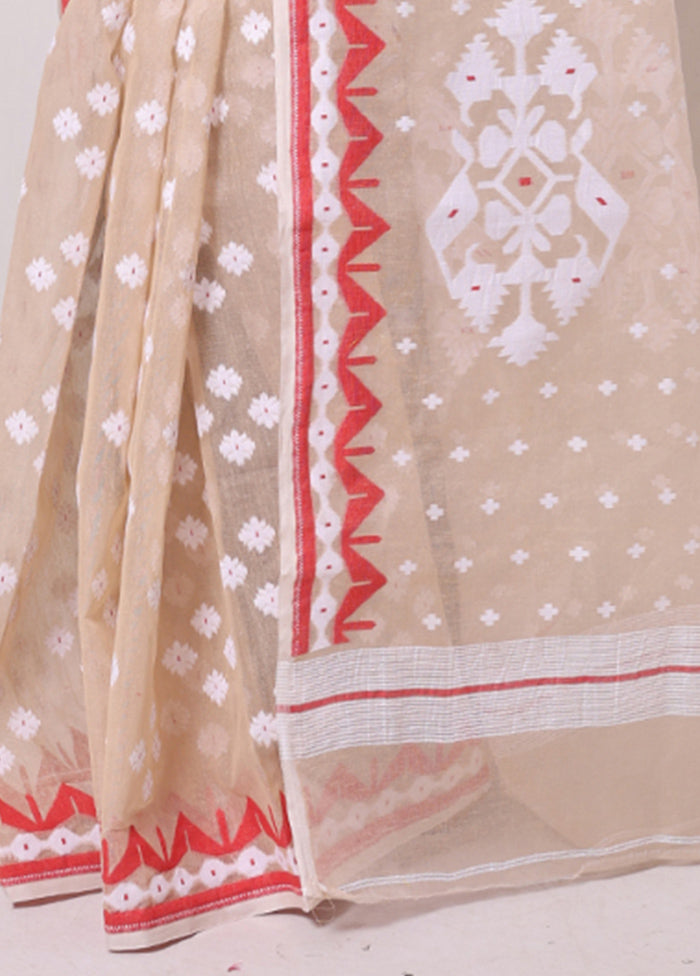 Beige Pure Cotton Texture Saree Without Blouse Piece