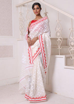 Off White Pure Cotton Texture Saree Without Blouse Piece