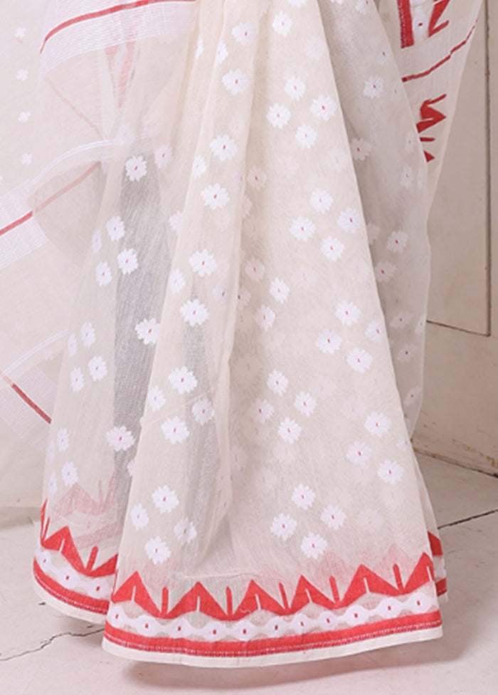 Off White Pure Cotton Texture Saree Without Blouse Piece