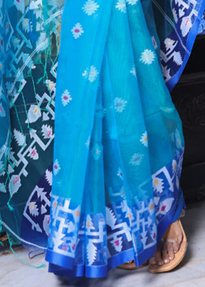 Turquoise Spun Silk Saree With Blouse Piece