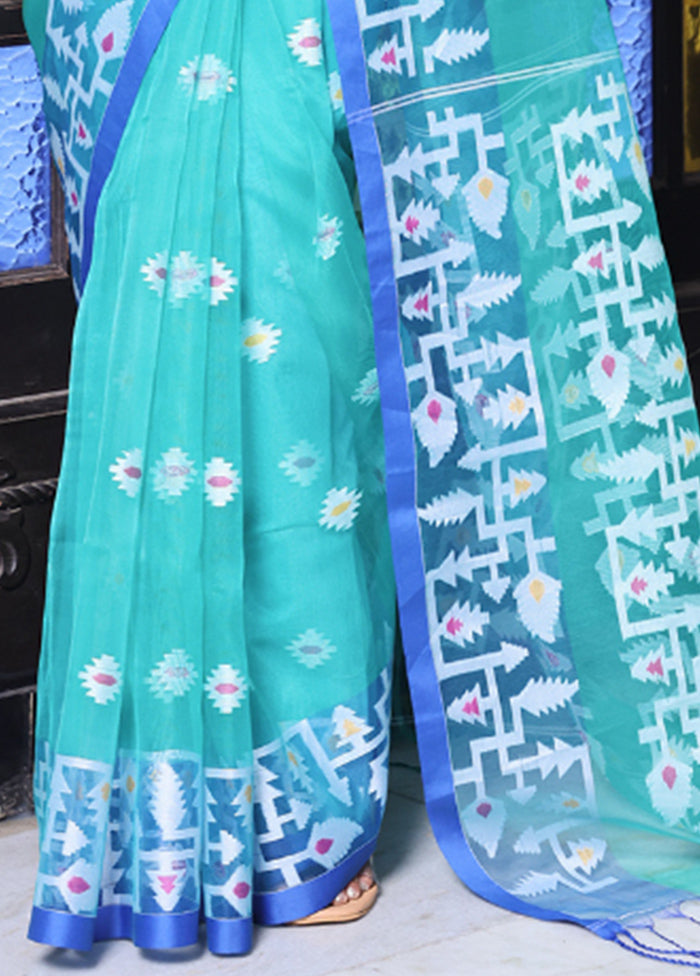 Sea Green Spun Silk Saree With Blouse Piece