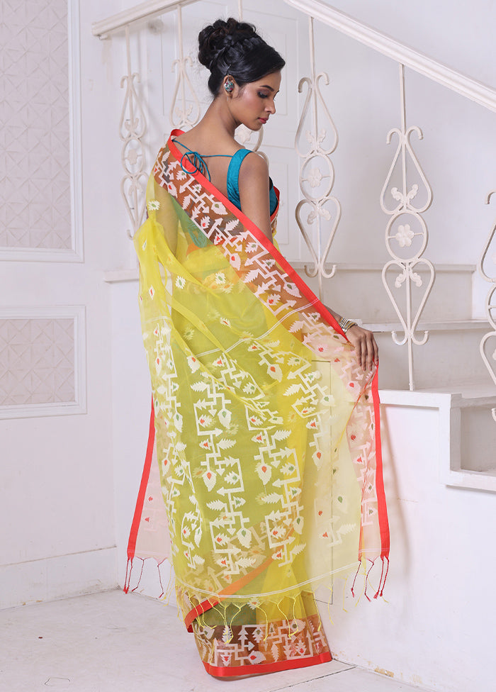 Yellow Spun Silk Saree With Blouse Piece