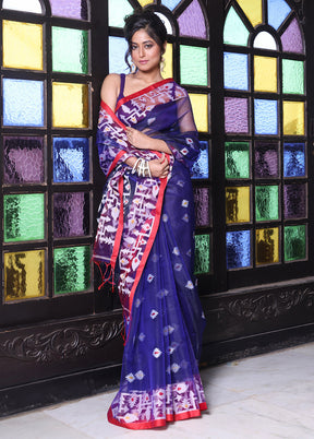 Blue Spun Silk Saree With Blouse Piece