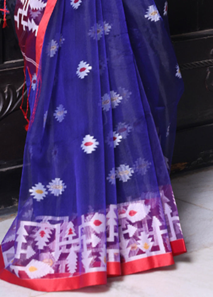 Blue Spun Silk Saree With Blouse Piece