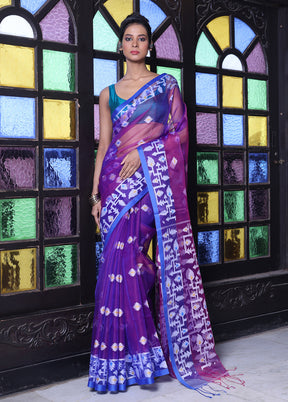 Violet Spun Silk Saree With Blouse Piece