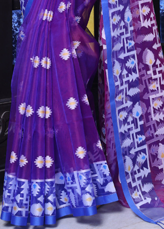 Violet Spun Silk Saree With Blouse Piece