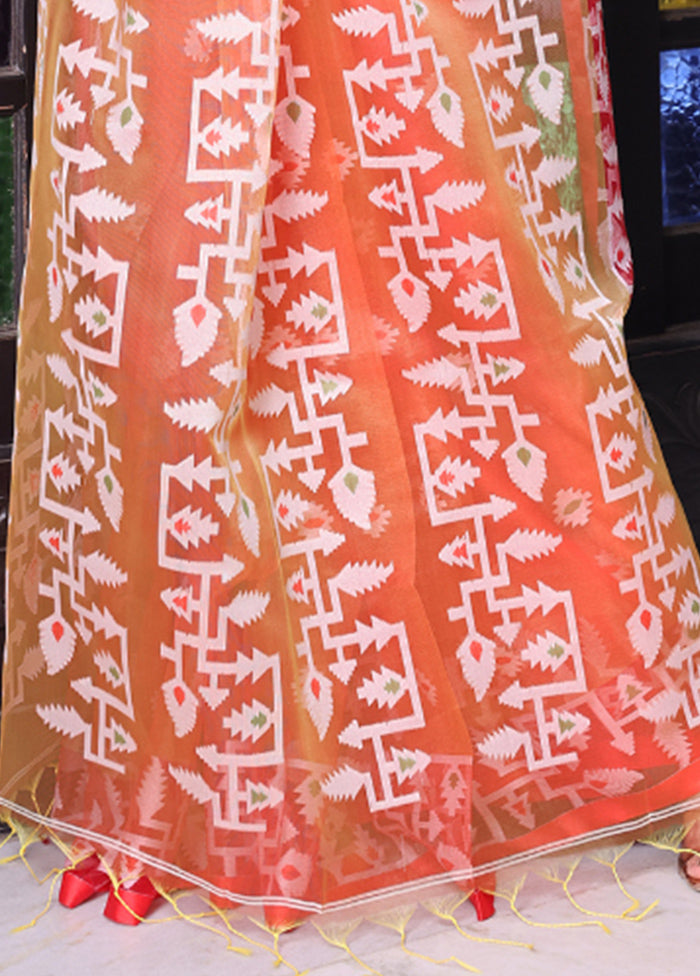 Orange Spun Silk Saree With Blouse Piece