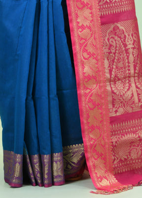 Blue Pure Cotton Saree With Blouse Piece