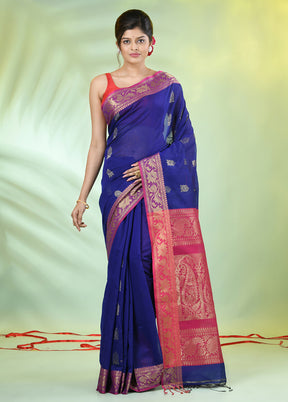 Blue Pure Cotton Saree With Blouse Piece