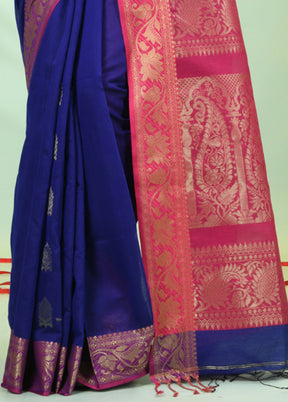 Blue Pure Cotton Saree With Blouse Piece