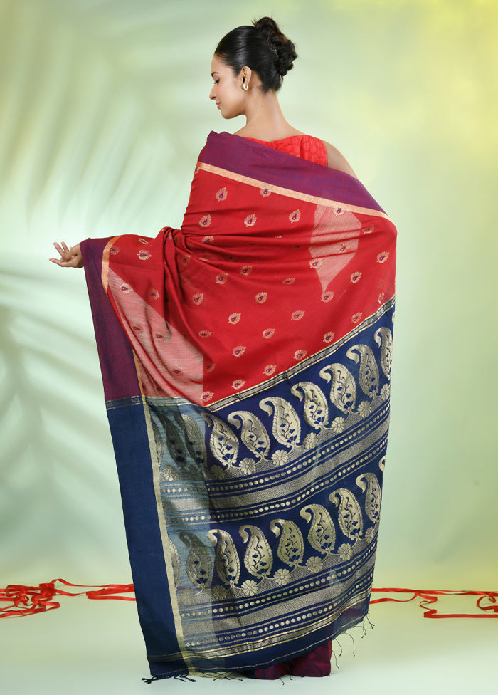 Red Pure Cotton Saree With Blouse Piece