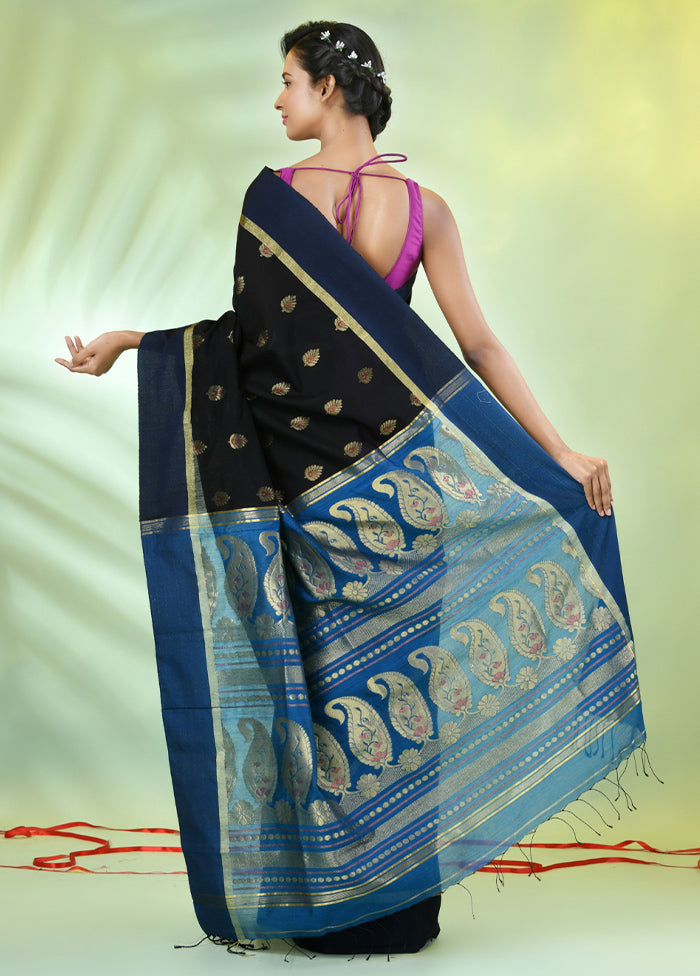 Black Pure Cotton Saree With Blouse Piece