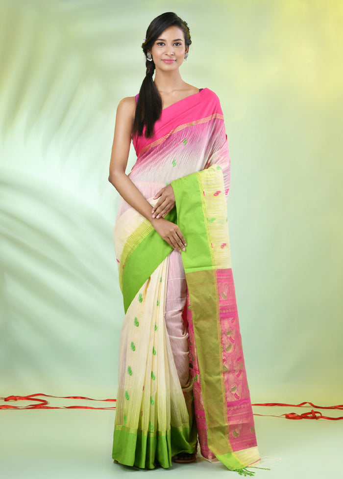 Off White Pure Cotton Saree With Blouse Piece