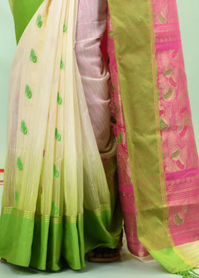 Off White Pure Cotton Saree With Blouse Piece