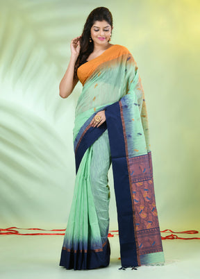 Light Green Pure Cotton Saree With Blouse Piece