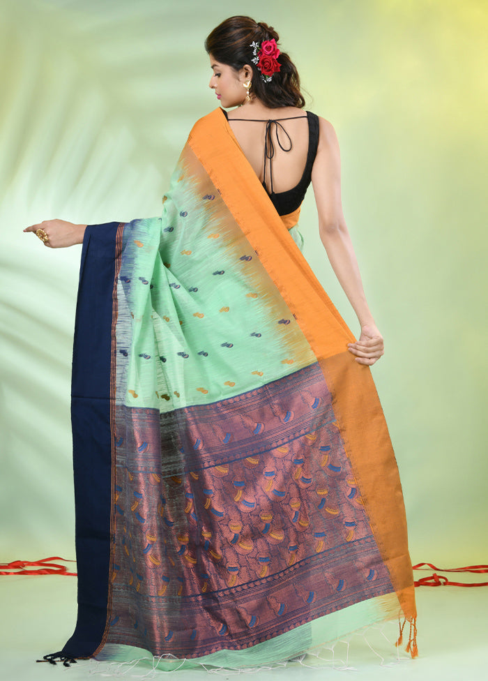 Light Green Pure Cotton Saree With Blouse Piece