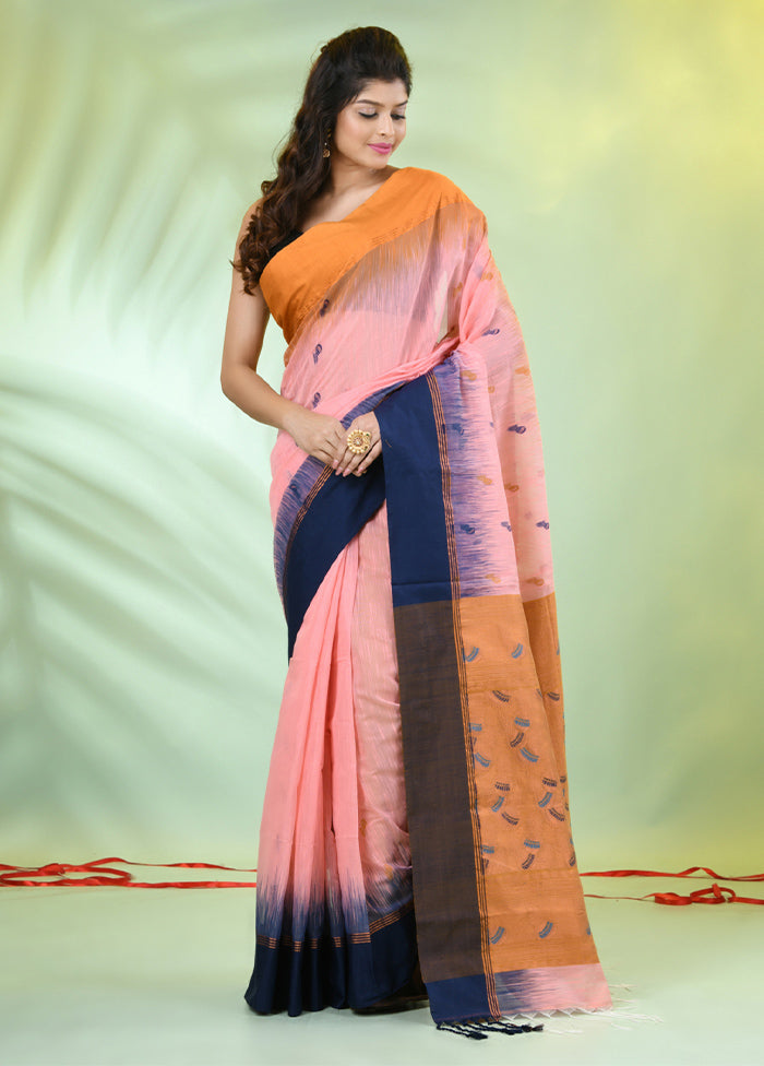 Peach Pure Cotton Saree With Blouse Piece