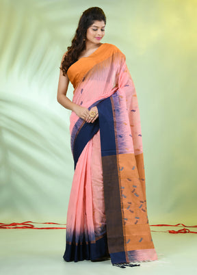 Peach Pure Cotton Saree With Blouse Piece