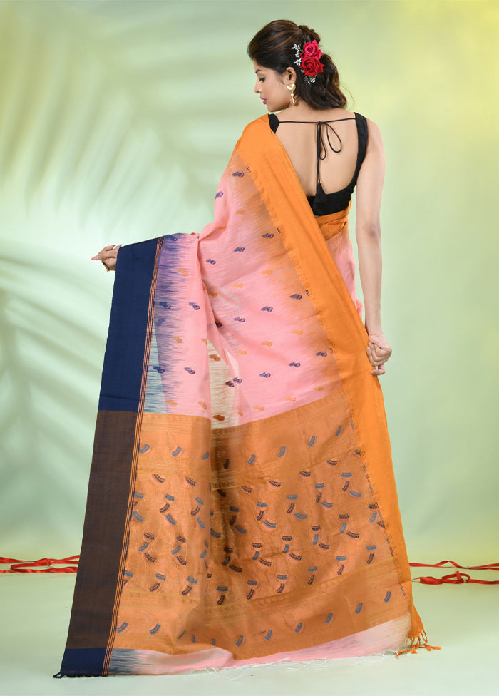 Peach Pure Cotton Saree With Blouse Piece