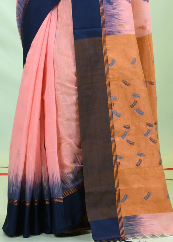 Peach Pure Cotton Saree With Blouse Piece