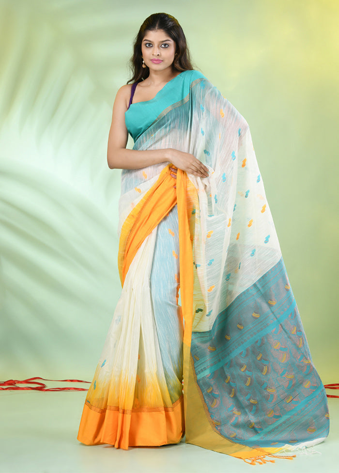 Off White Pure Cotton Saree With Blouse Piece