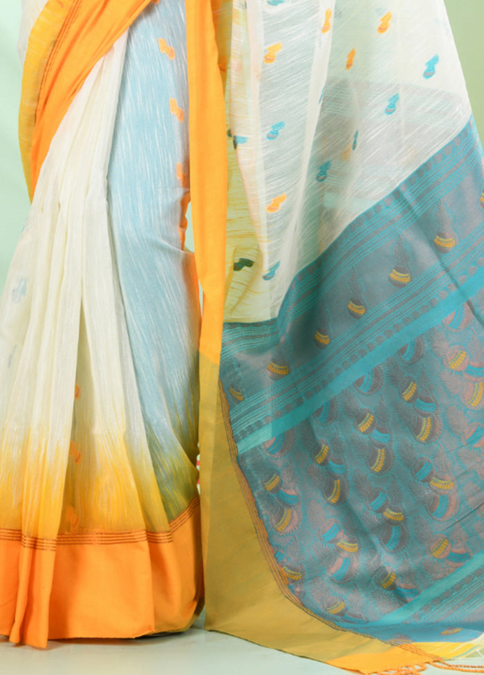 Off White Pure Cotton Saree With Blouse Piece