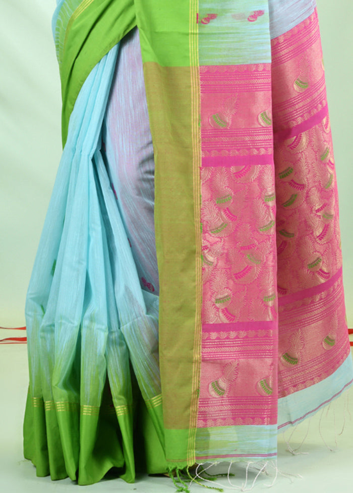 Sea Green Pure Cotton Saree With Blouse Piece