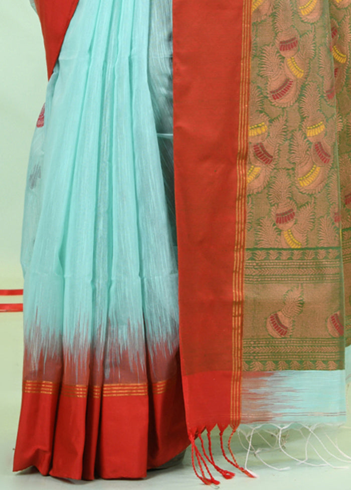 Sea Green Pure Cotton Saree With Blouse Piece