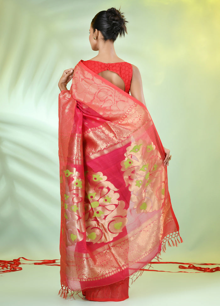 Hot Pink Pure Cotton Saree With Blouse Piece