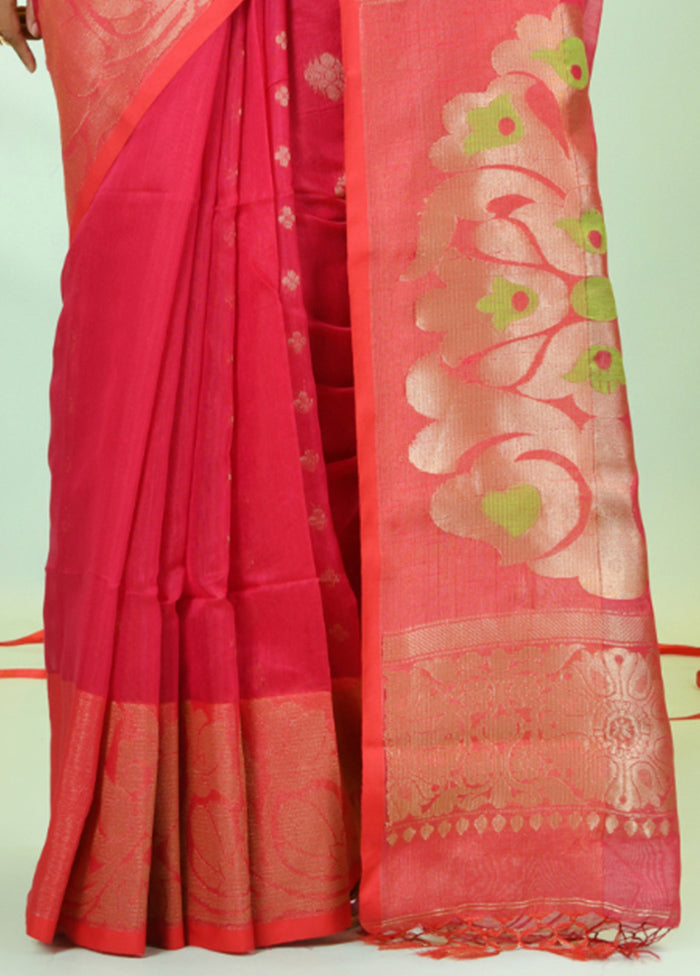 Hot Pink Pure Cotton Saree With Blouse Piece