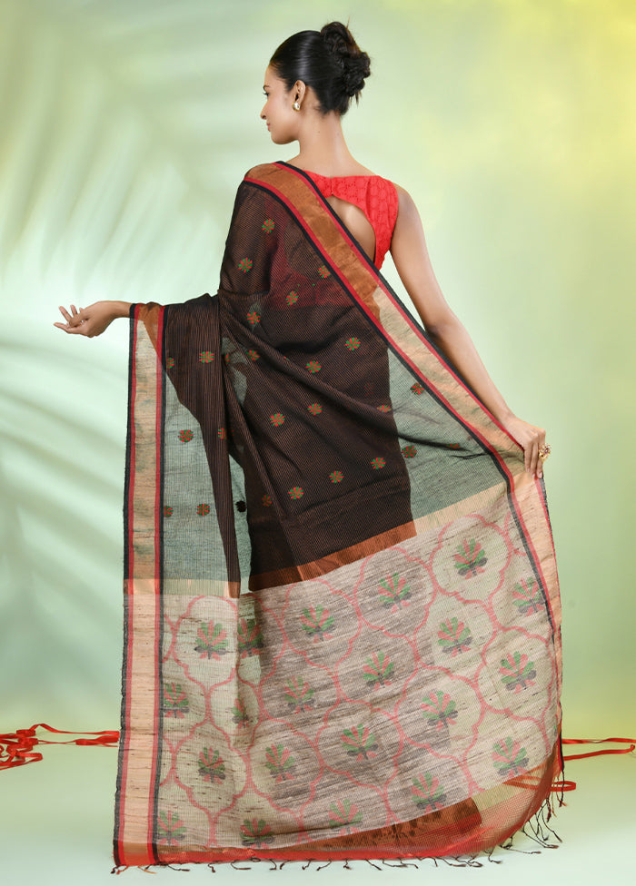 Black Pure Cotton Saree With Blouse Piece