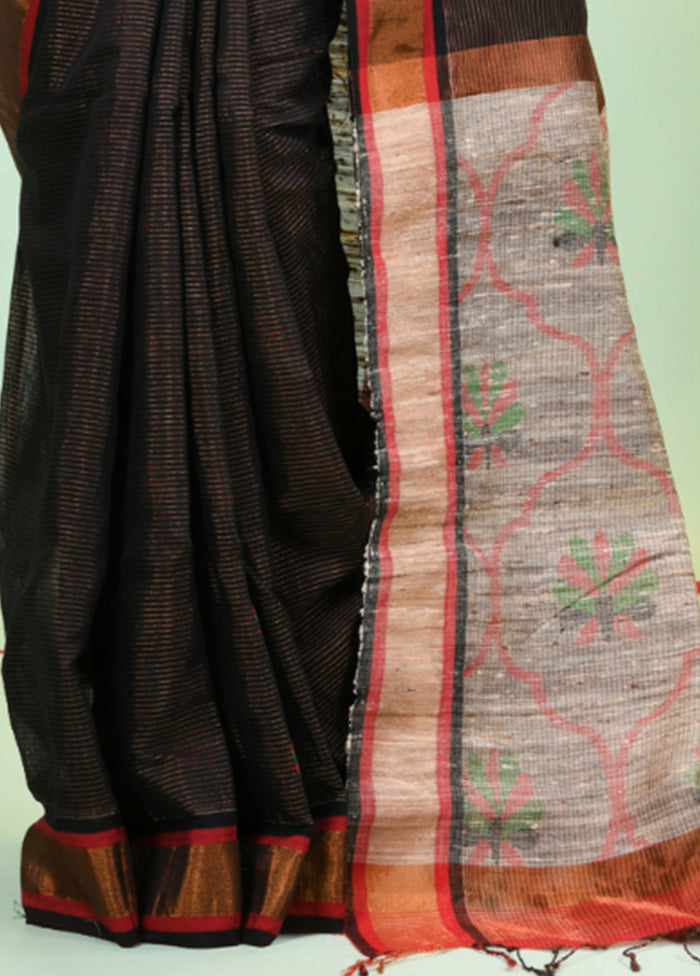 Black Pure Cotton Saree With Blouse Piece