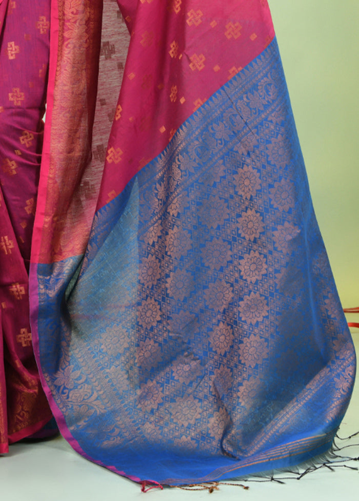 Pink Cotton Saree With Blouse Piece