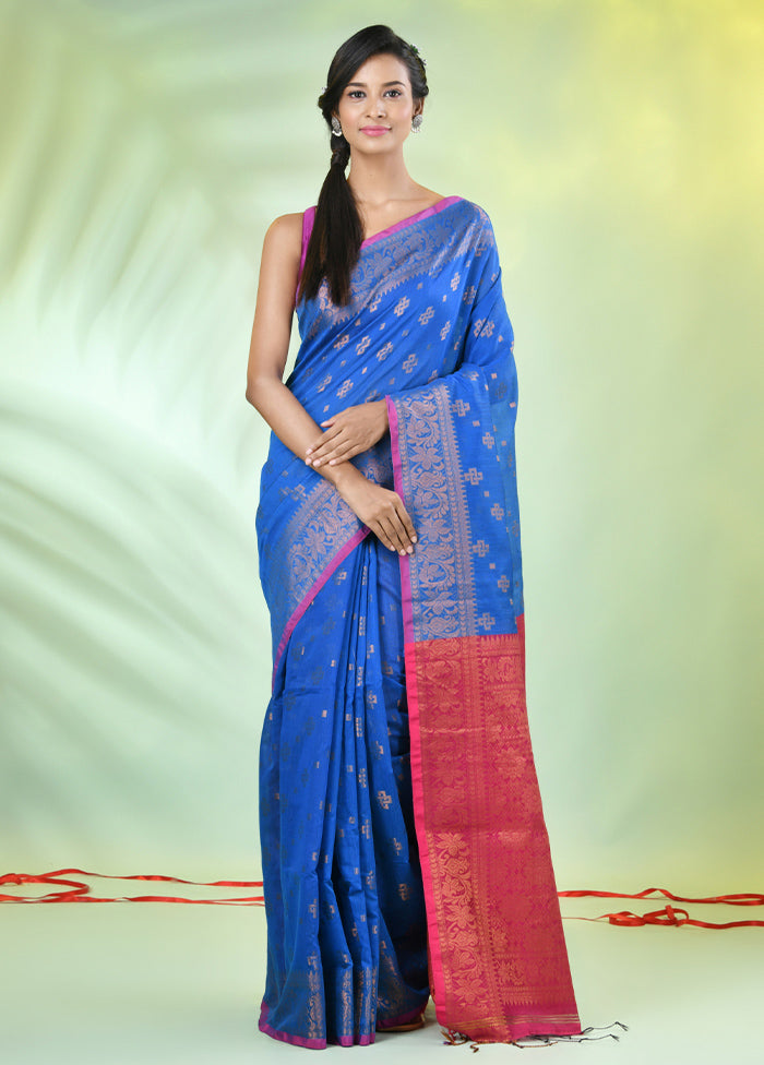 Sky Blue Cotton Saree With Blouse Piece