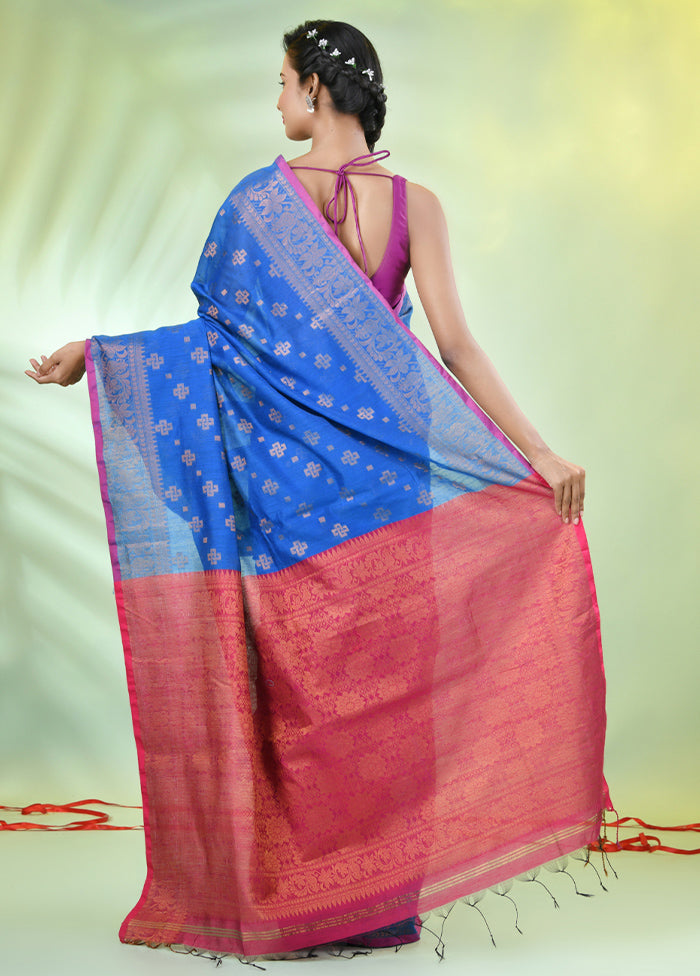 Sky Blue Cotton Saree With Blouse Piece