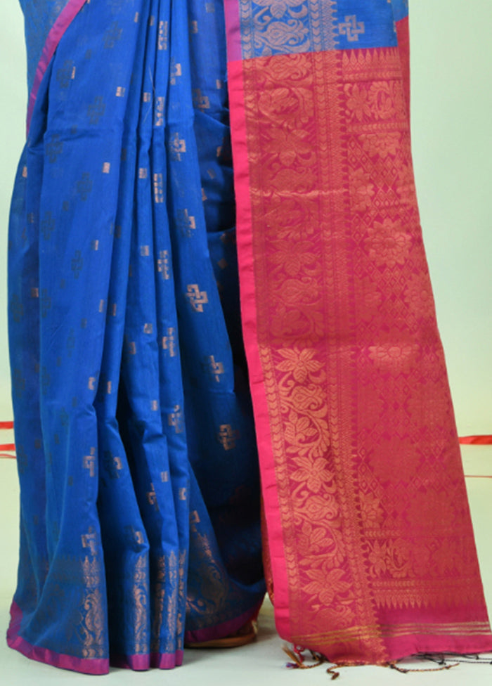 Sky Blue Cotton Saree With Blouse Piece