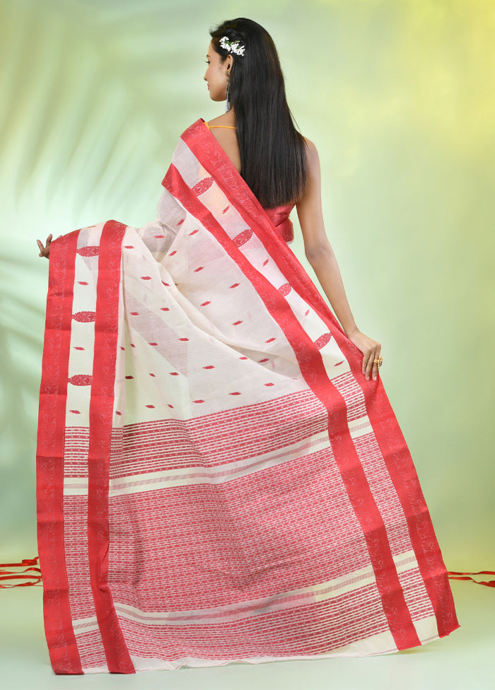 Off White Pure Cotton Foilage Woven Saree Without Blouse Piece