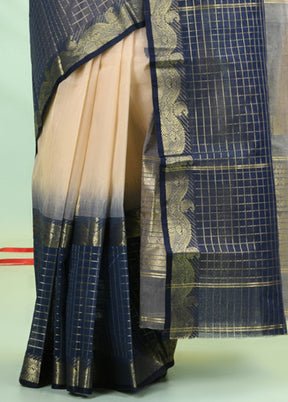 Beige Pure Cotton Texture Motifs Woven Saree Without Blouse Piece