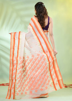 Off White Pure Cotton Paisley Woven Saree Without Blouse Piece